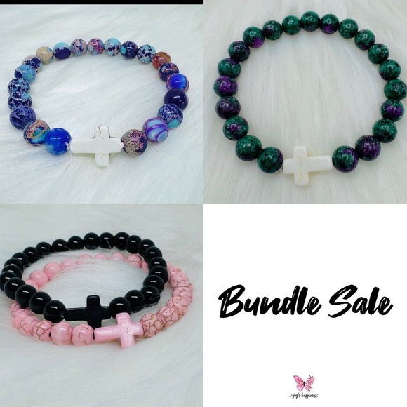 Wholesale Cross 8mm beaded Natural Stone Bracelets - Picture 1 of 7